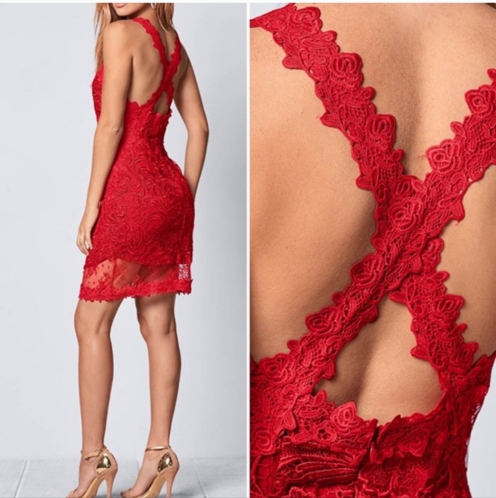 VENUS Sexy Red Lace Mini Bodycon Dress Sz 10 Like New - Picture 8 of 9